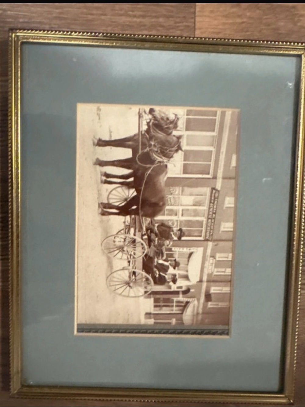 Source Unknown Gold Framed Vintage Carriage Print with Blue Mat